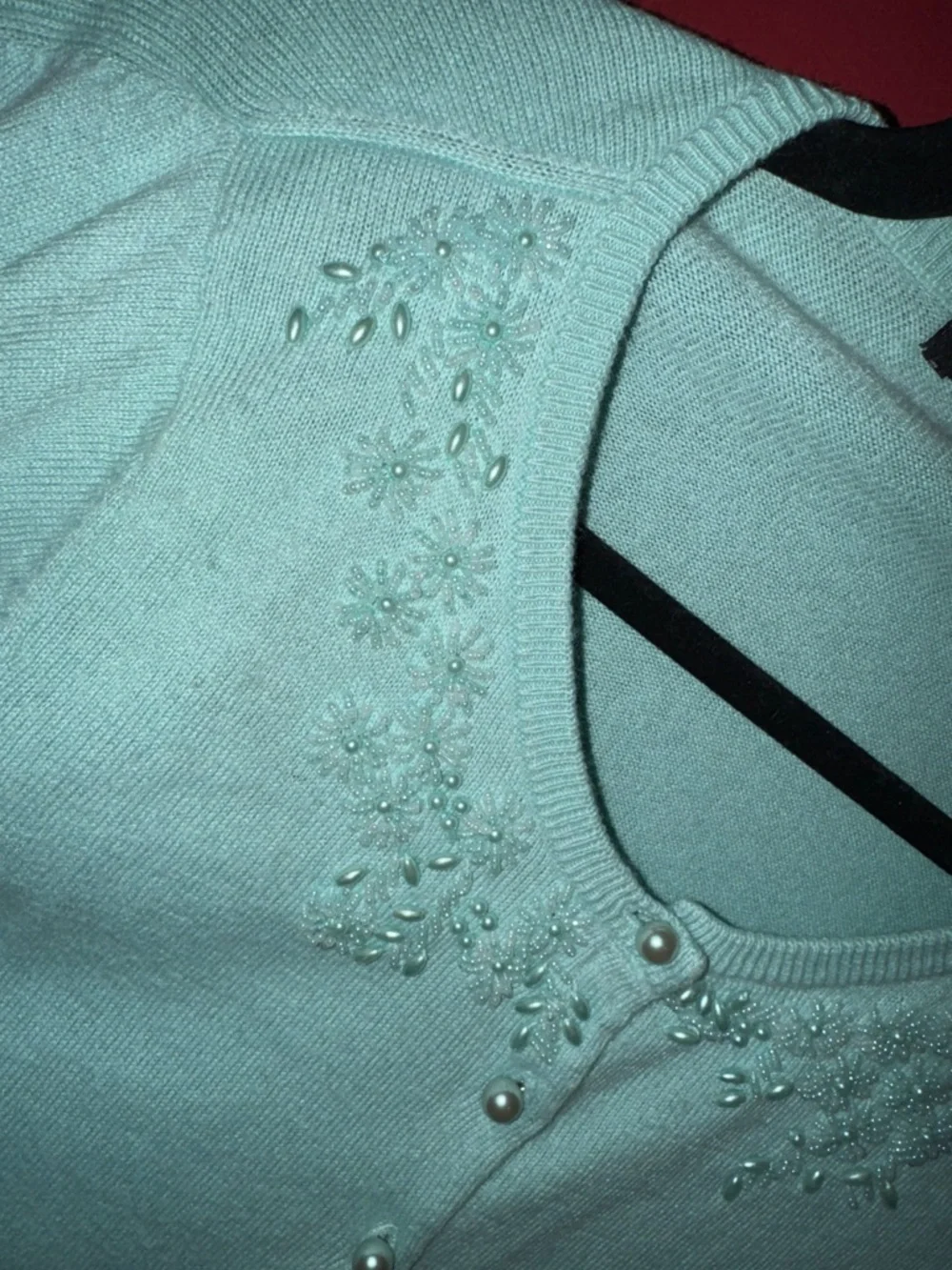 Valerie Stevens Mint Beaded Pearl-Button Cardigan - Picture 2 of 2